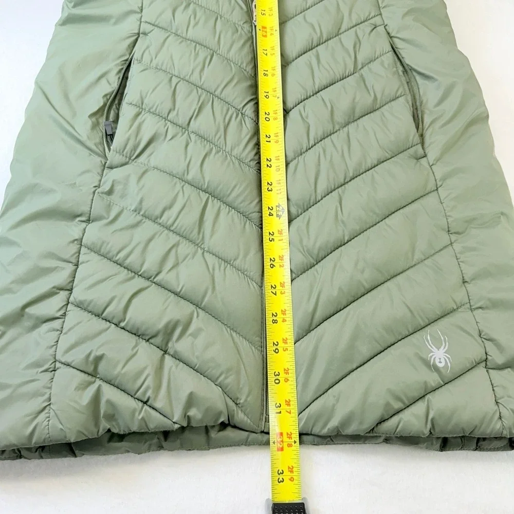 Spyder Womens Sage Green Hooded Puffer Jacket Chevron Quilted Size‎ Small - Picture 10 of 12